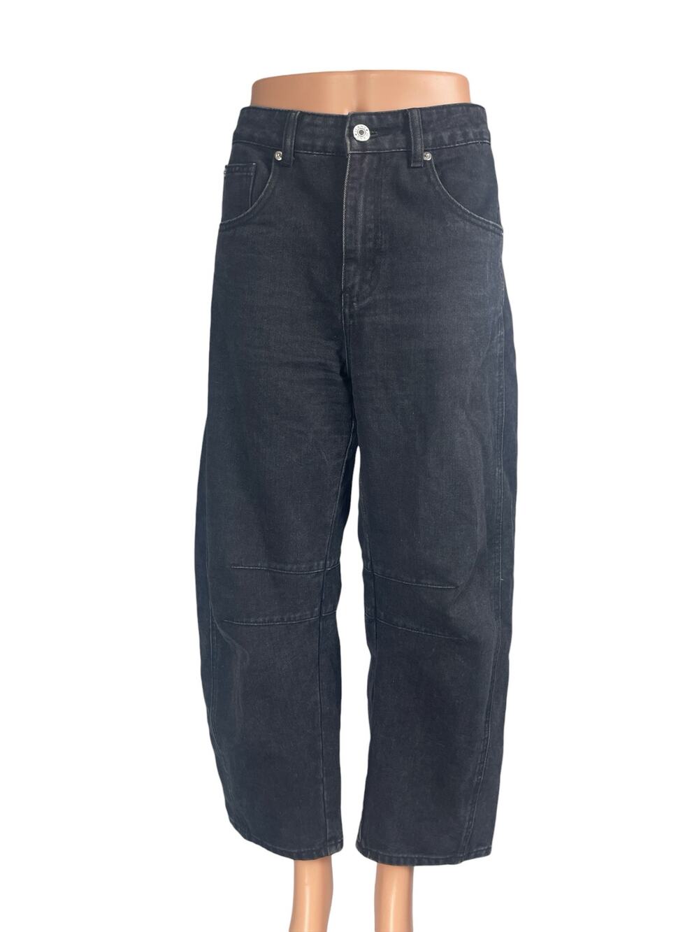 Women's Black High Rise Carrot Barrel Baggy Wide Leg Denim Jeans Pants Size S